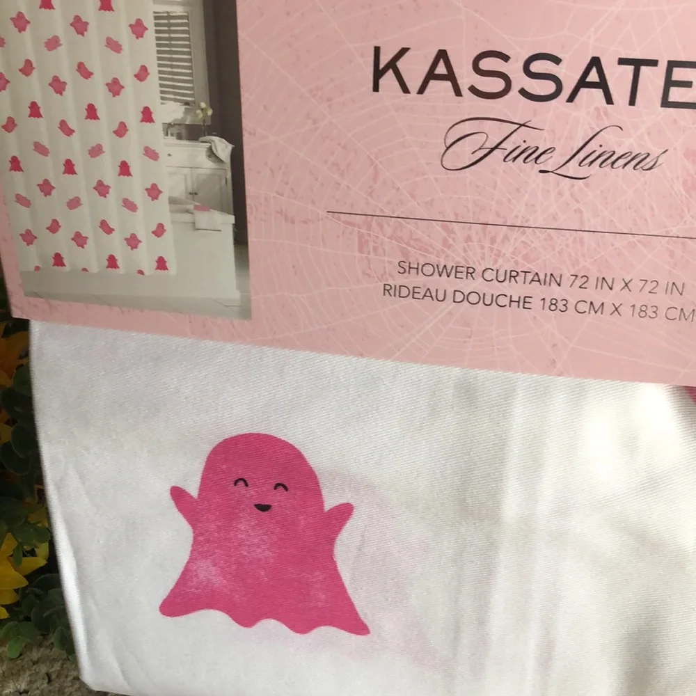 Kassatex PINK GHOSTS Halloween Shower Curtain Bath Decor